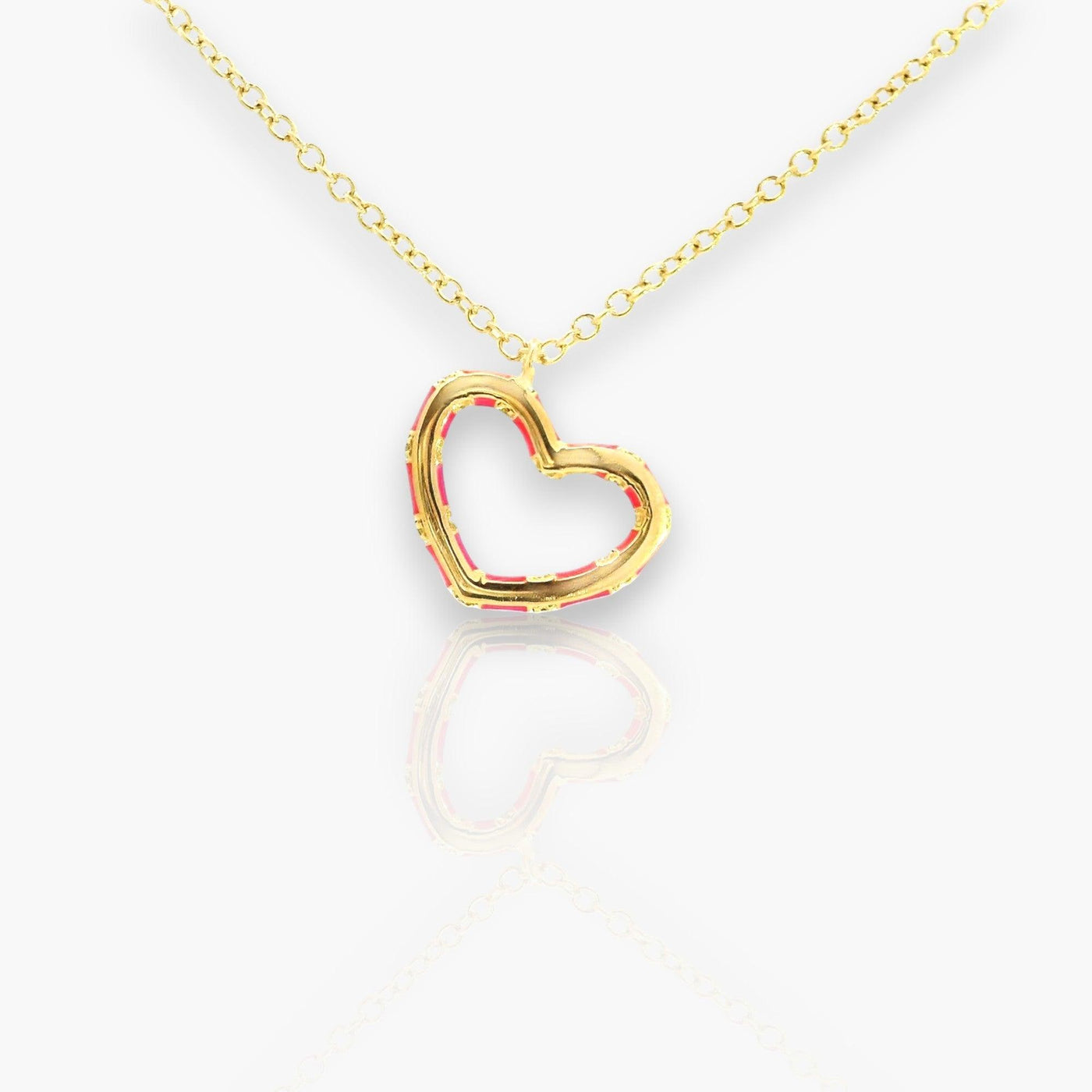 18K Yellow Gold necklace with red enamel and diamond heart pendant - Moregola Fine Jewelry