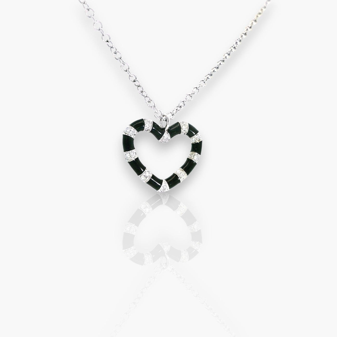 18K White Gold Necklace with a Black Enamel diamond heart - Moregola Fine Jewelry