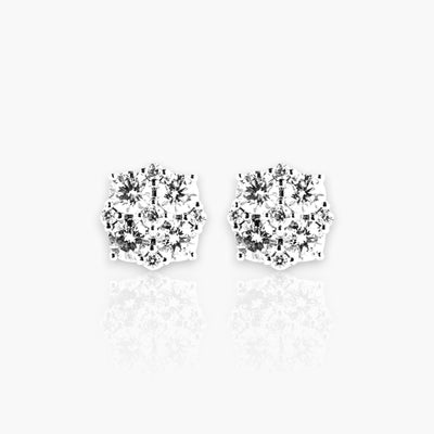 Earrings, White Gold with 18 Diamonds (Octagon) - Moregola Fine Jewelry