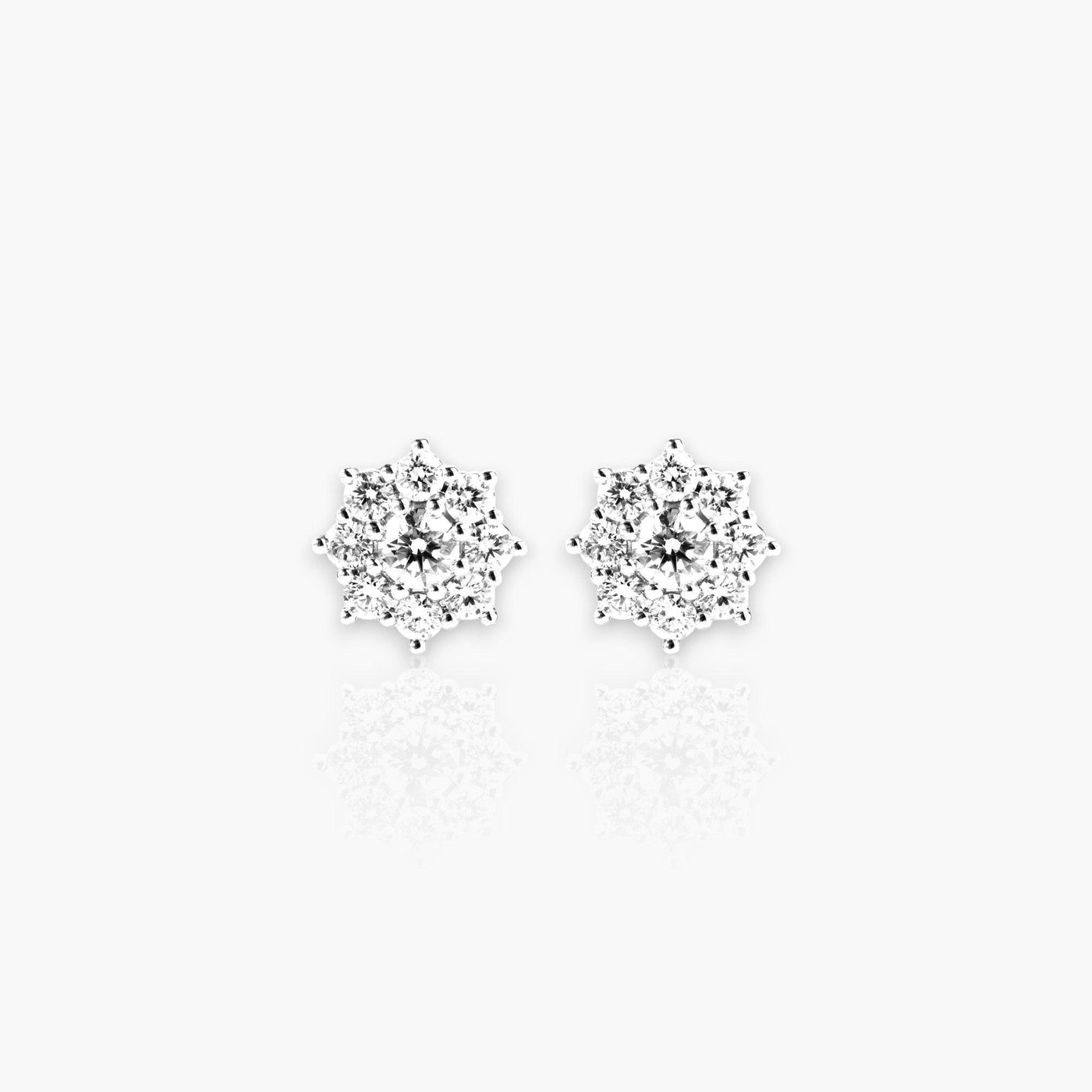 Earrings, White Gold and 18 Diamonds (Octagon flower) - Moregola Fine Jewelry