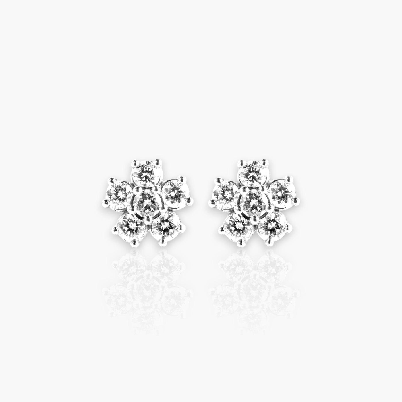 Earrings (medium), White Gold and 12 Diamonds (Flower) - Moregola Fine Jewelry