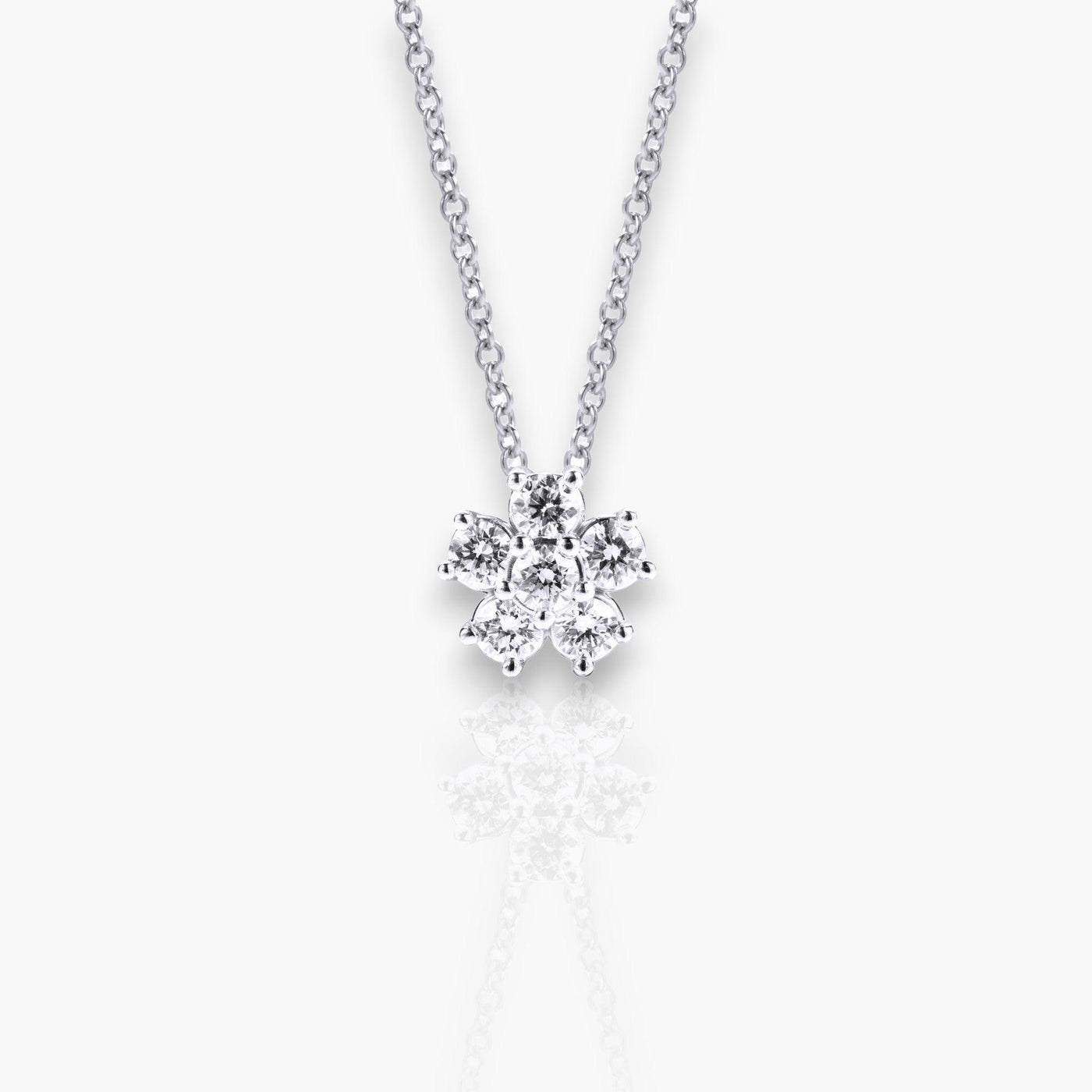 Necklace with Flower in White Gold, 5 Diamonds - Moregola Fine Jewelry
