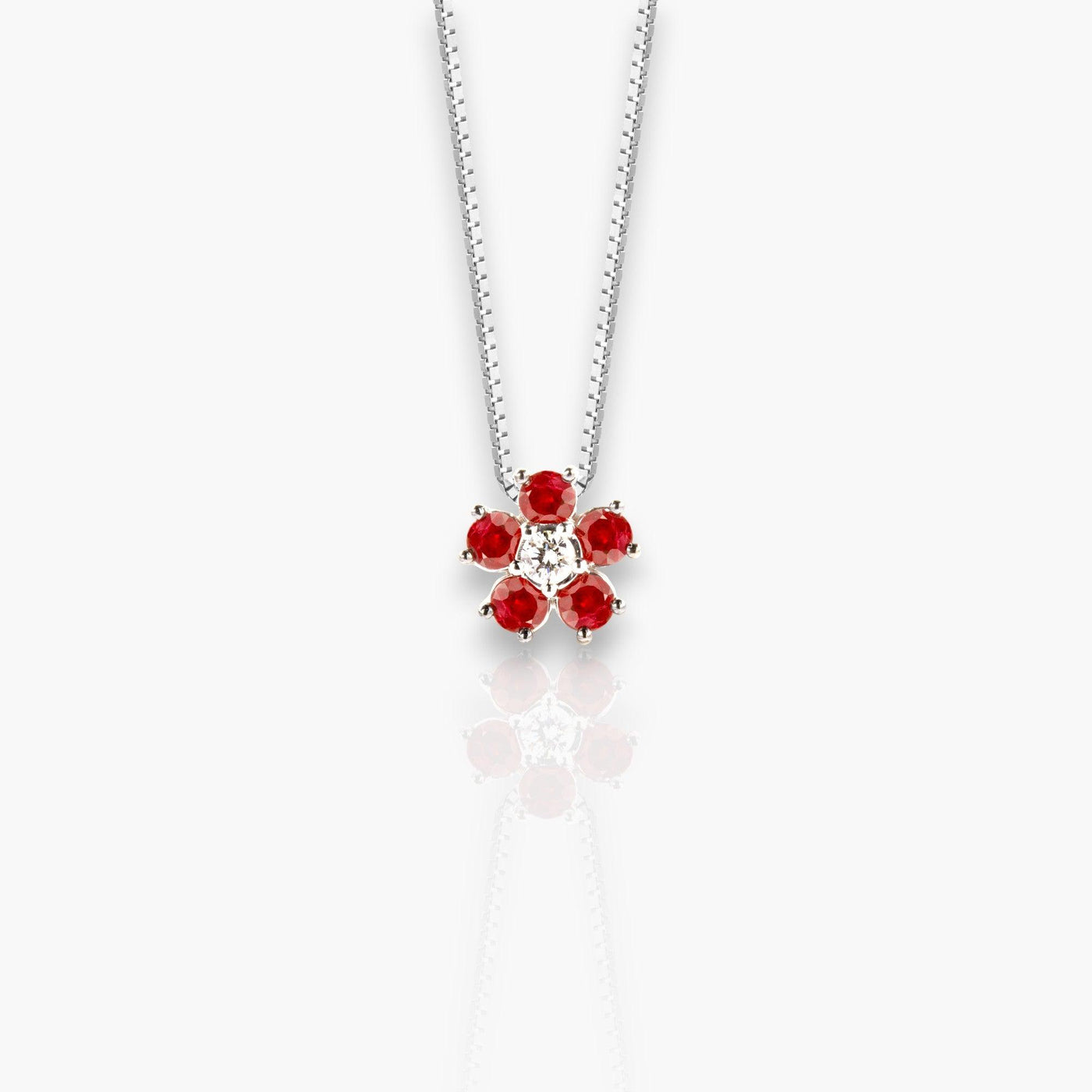 Necklace with red ruby flower