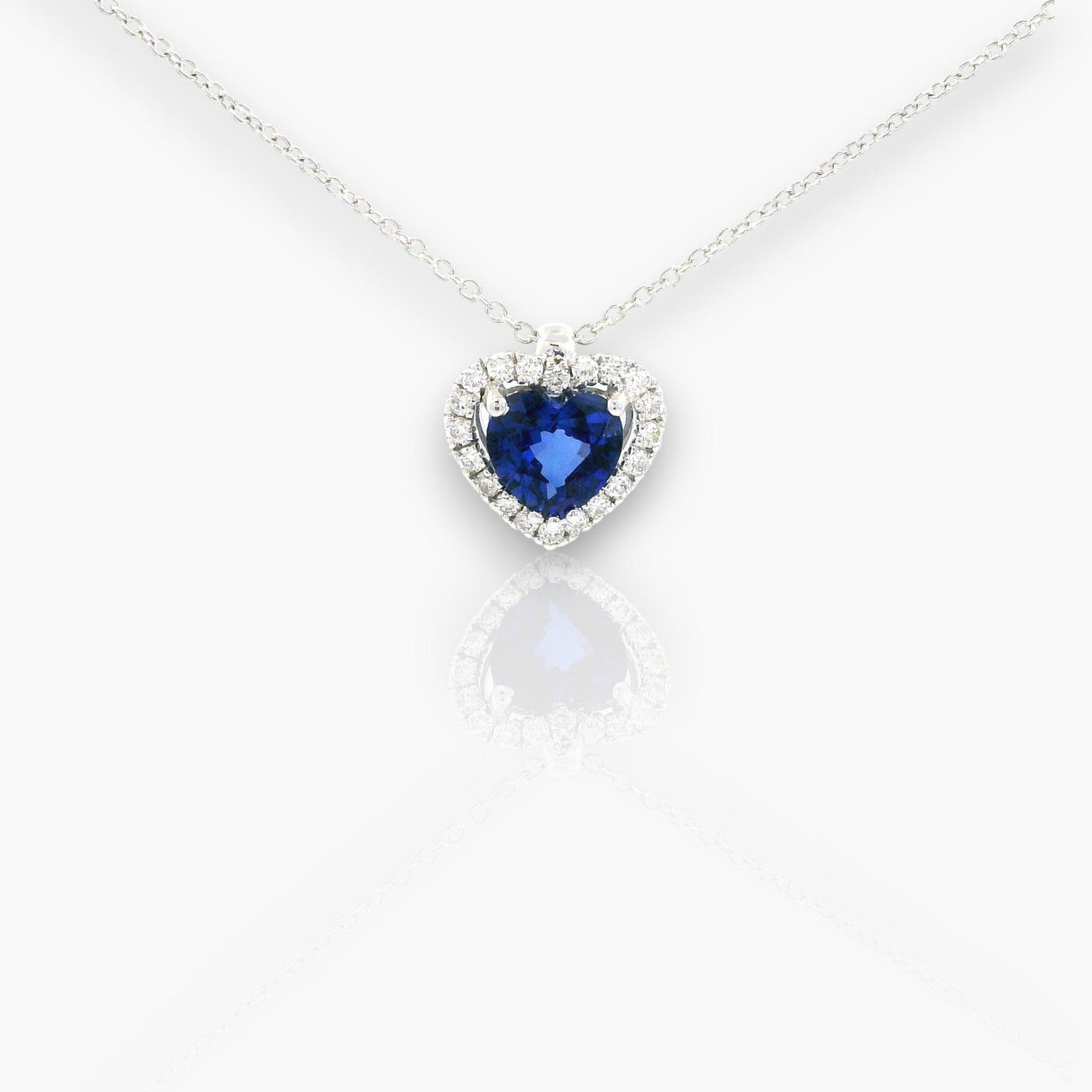 Sapphire Heart Necklace with Diamonds - Moregola Fine Jewelry