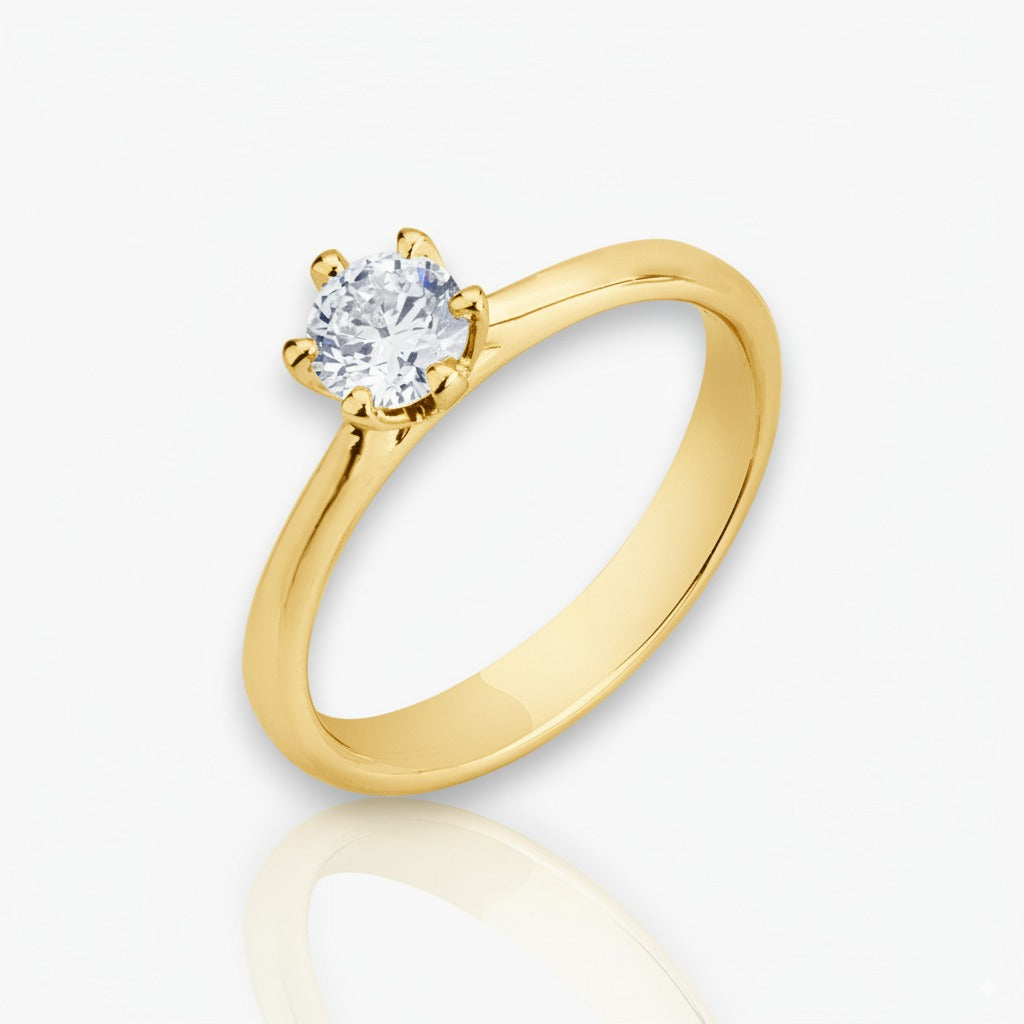 18kt Yellow Gold Engagement Ring with 6 prongs (in 9 diamond sizes)
