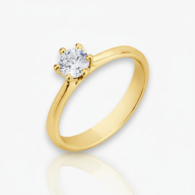 18kt Yellow Gold Engagement Ring with 6 prongs (in 9 diamond sizes)