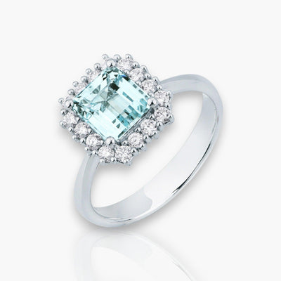 Aquamarine Ring with Diamonds - Moregola Fine Jewelry