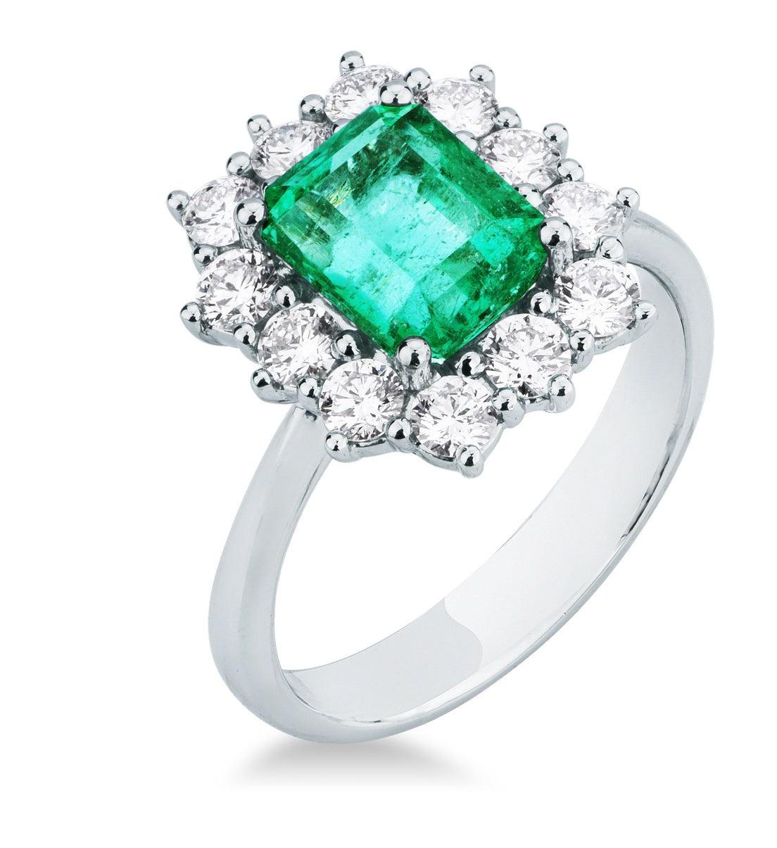 Columbian Emerald Ring with Diamonds - Moregola Fine Jewelry
