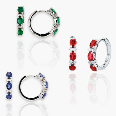 Pair of hinged diamond earrings with Sapphires, Emerald or Rubies - Moregola Fine Jewelry