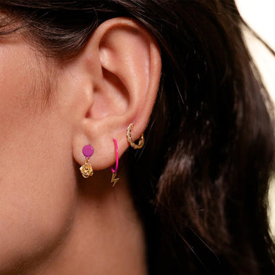 Mono Earring with 18kt gold lightning and painted silver hoop - Moregola Fine Jewelry