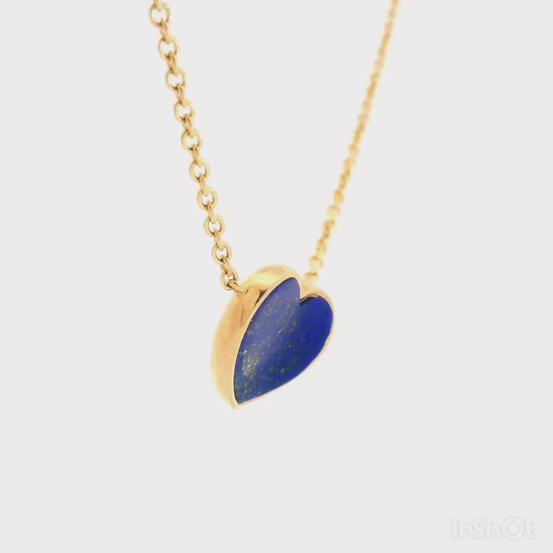 18K Rose Gold Necklace with Blue Lapis Lazuli Heart