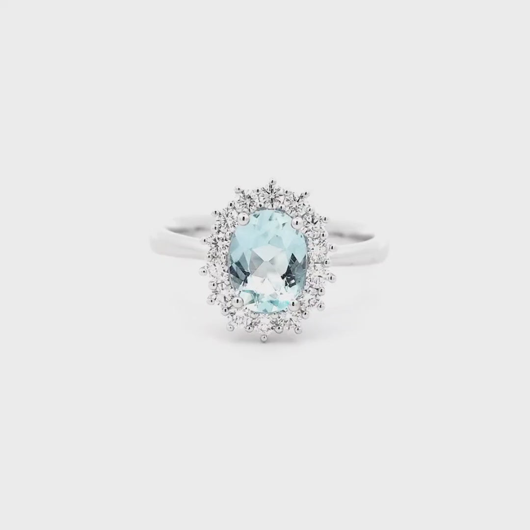 Aquamarine Ring with ascent diamonds in 3 sizes