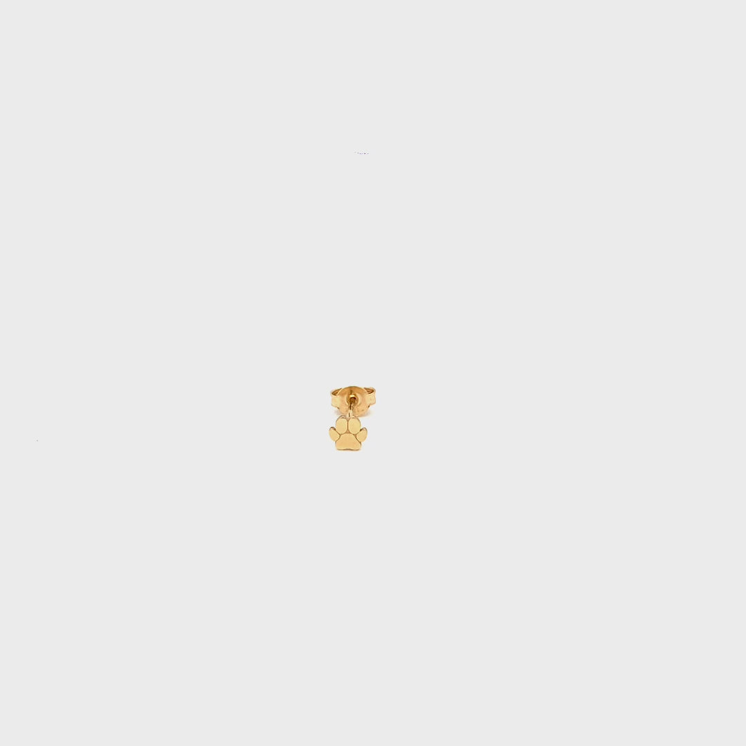 18kt gold mono earring stud with Paw motive