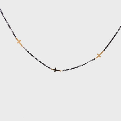 18K Gold Choker with 3 crosses