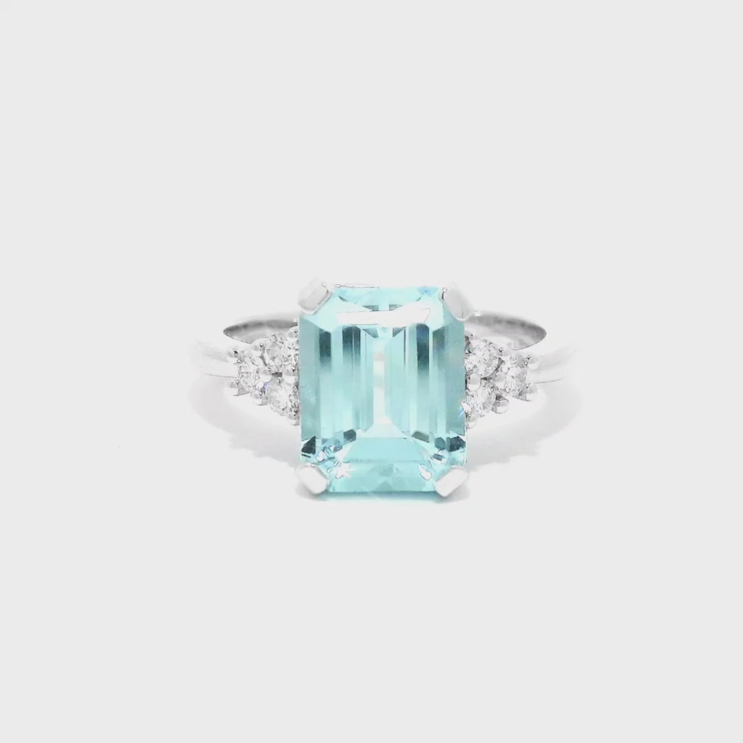 Emerald cut Aquamarine Ring
