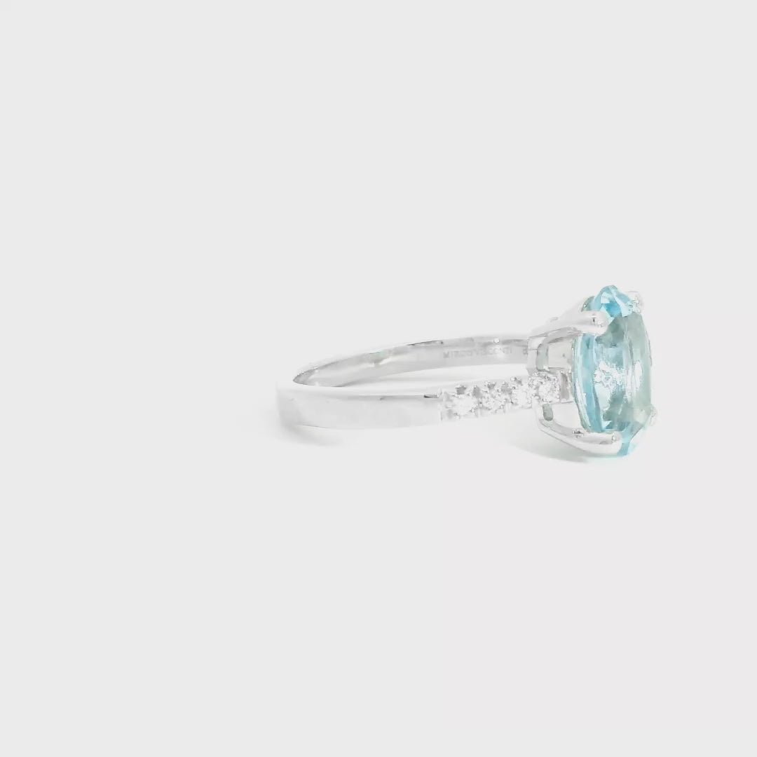 Aquamarine Ring with ascent diamonds (3 sizes)
