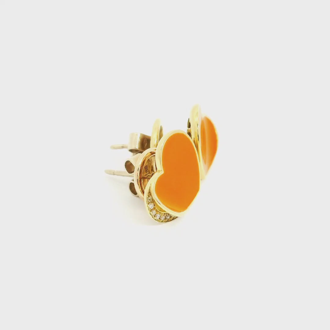 18k gold earrings with orange heart & diamonds
