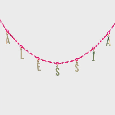 Customizable Fuchsia Choker with Golden Letters