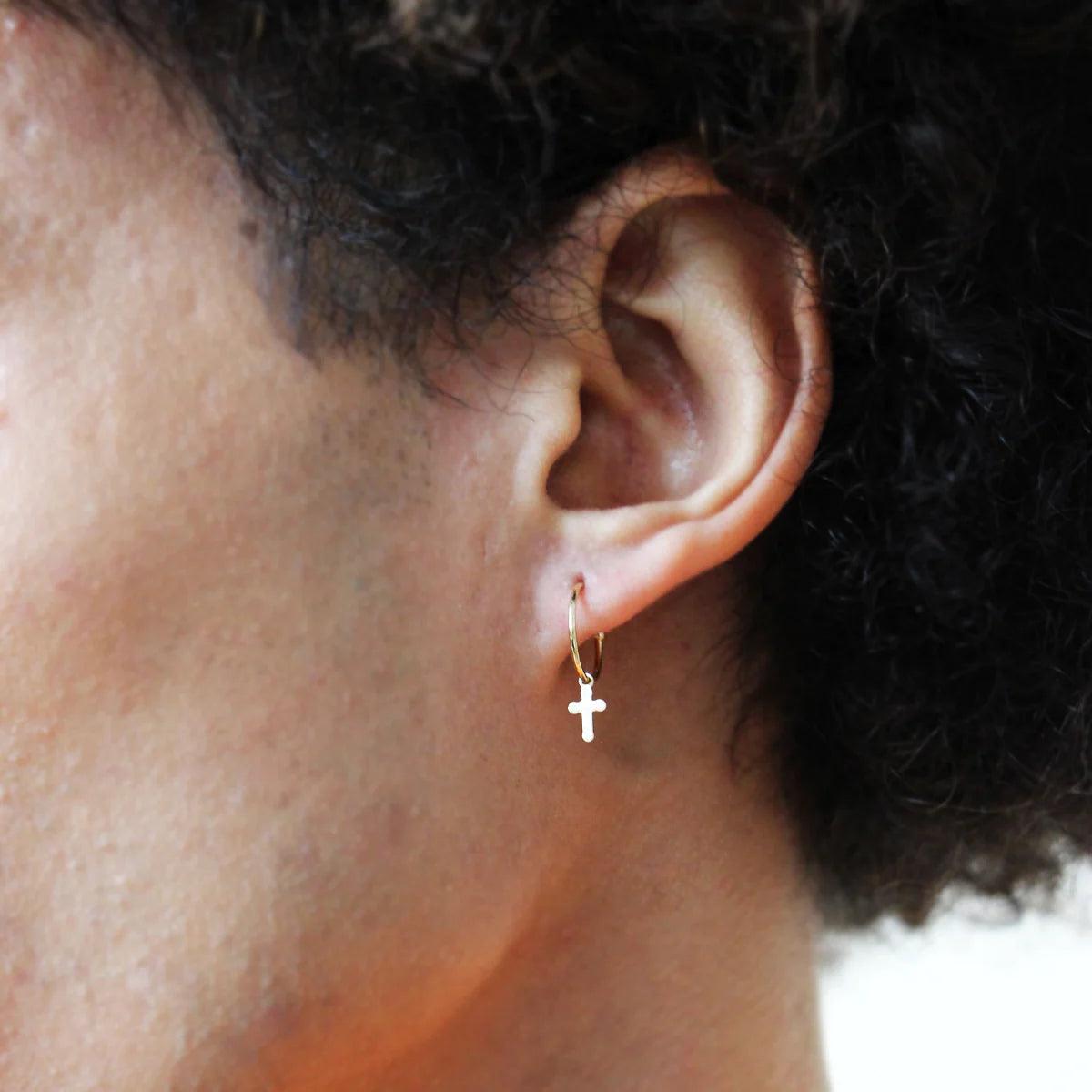 18kt gold mono earring with cross - Moregola Fine Jewelry