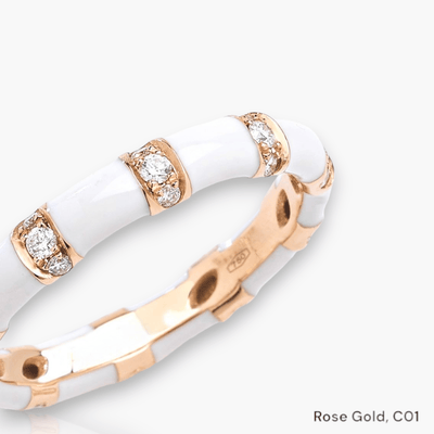 18K Gold Ring with alternating Enamel & Diamonds (65+ colors) - Moregola Fine Jewelry