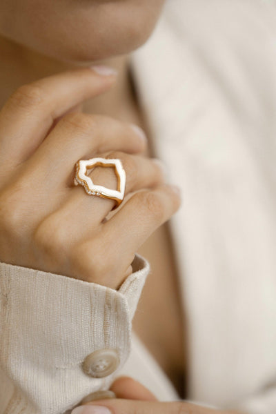 Anime Rock Ring, Rose Gold, White Enamel And Diamonds - Moregola Fine Jewelry