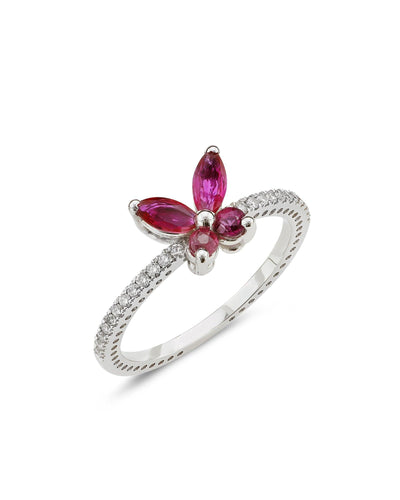 Butterfly Ring With White Gold, Diamonds And Rubies - Moregola Fine Jewelry