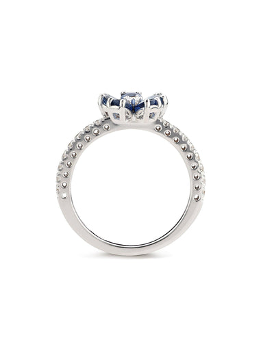 Ring "Cherry Blossom", White Gold, Blue Sapphire and Diamonds - Moregola Fine Jewelry