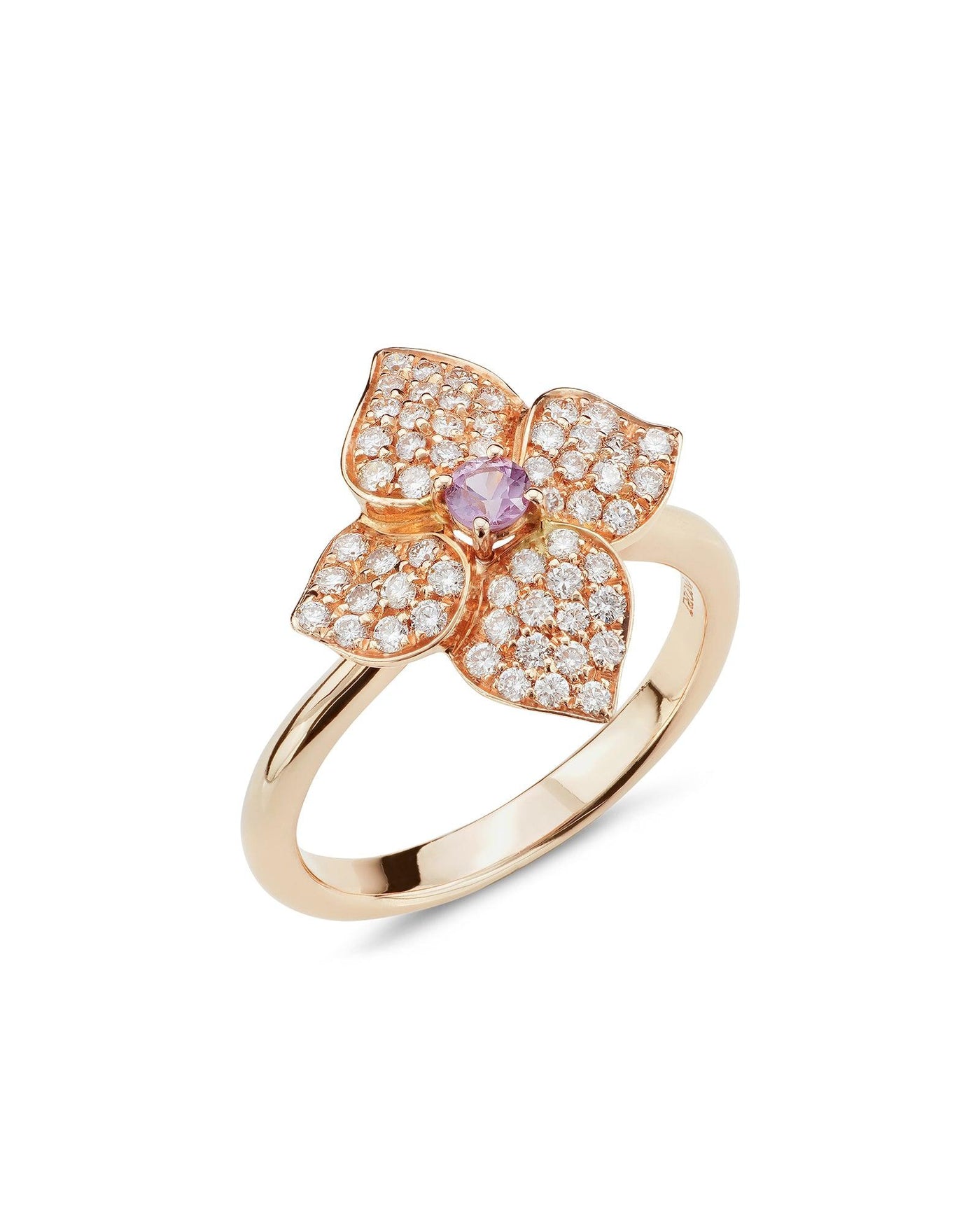 Ortensia Ring, Rose Gold, Diamonds And Pink Sapphire - Moregola Fine Jewelry
