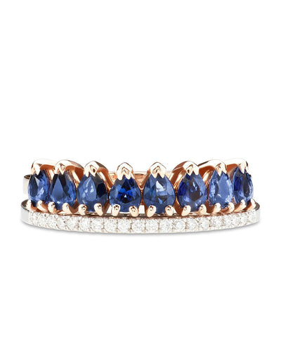 Riviera Ring In Rose & White Gold, Diamonds And Blue Sapphires - Moregola Fine Jewelry