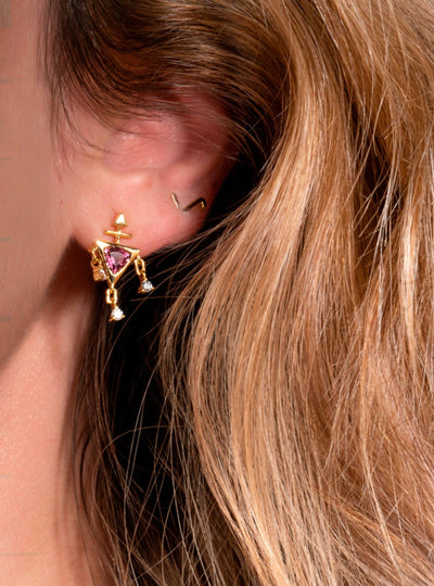 Rubellite Brilliant Triangle Dream Catcher Earrings - Moregola Fine Jewelry